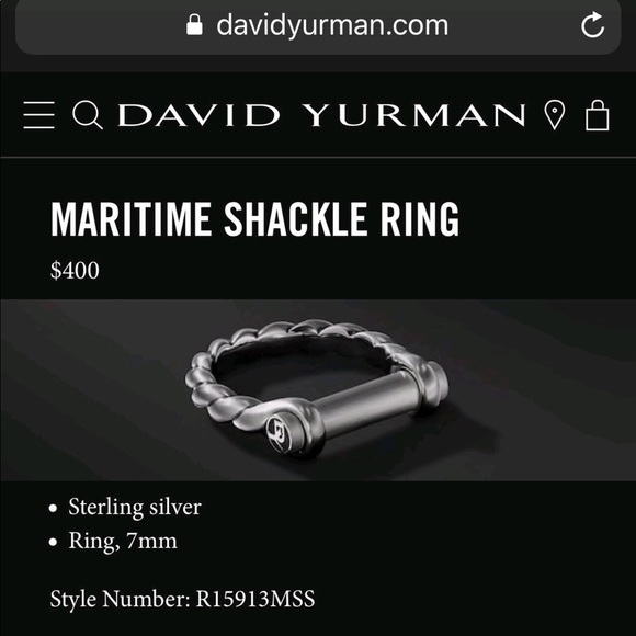 David Yurman Sterling Silver Maritime Shackle Ring - Picture 7 of 8